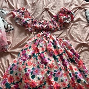 Floral cutout waist dress